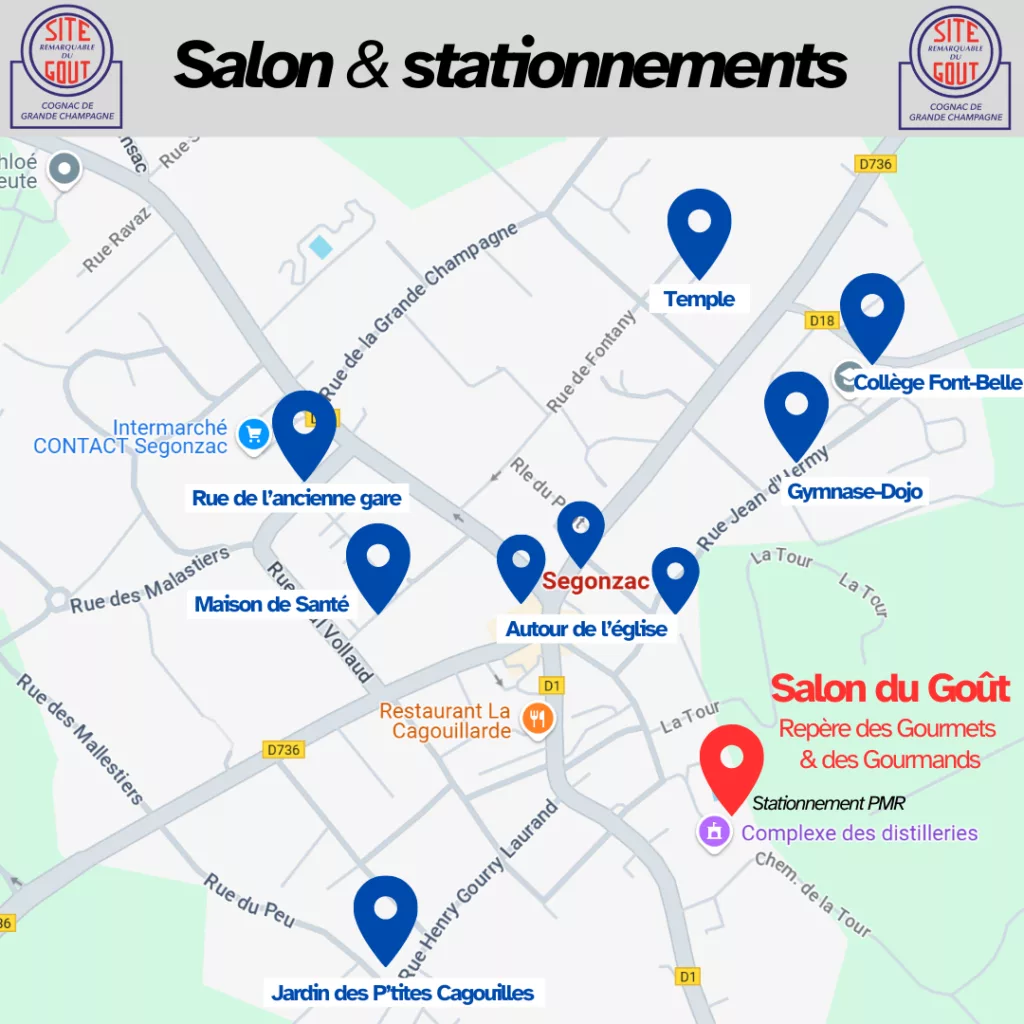 Parkings gratuits dans Segonzac pour aller au Salon du Goût en navette